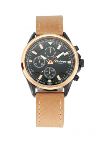 Men's Leather Round Chronograph Wrist Watch 90107KL01