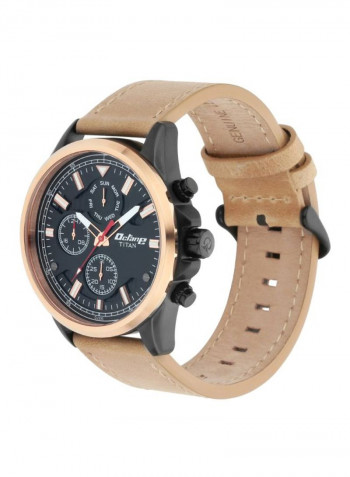Men's Leather Round Chronograph Wrist Watch 90107KL01
