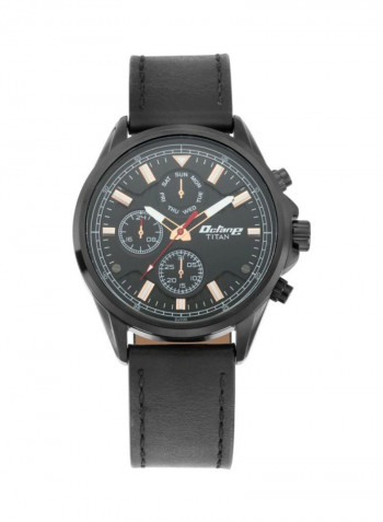 Men's Leather Round Chronograph Wrist Watch 90107NL01
