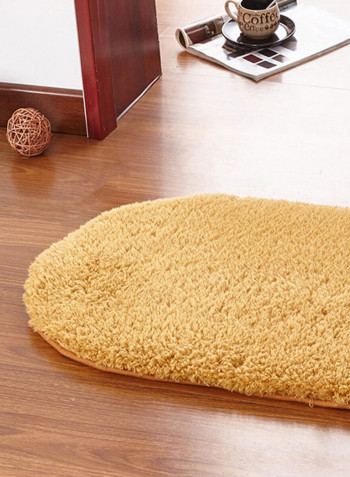 Oval Shaped Thick Comfy Floor Rug Yellow 100x200centimeter