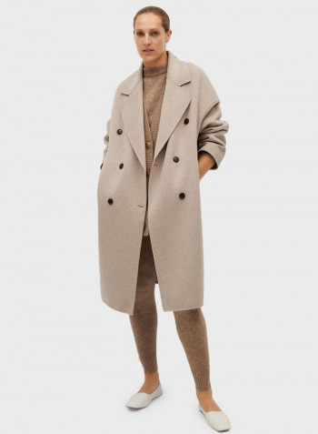 Double Breasted Longline Coat Beige