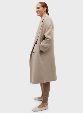 Double Breasted Longline Coat Beige