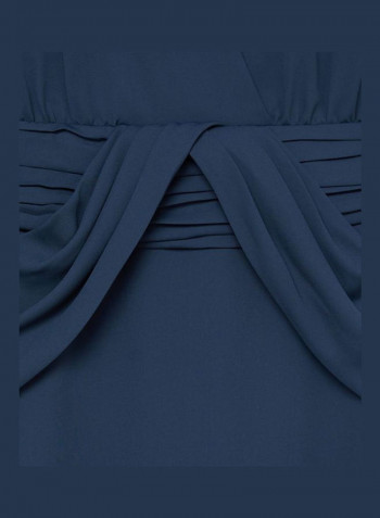 V-Neck Pleated Detail Dress Navy Blue
