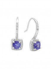 925 Sterling Silver Tanzanite And Diamond Studded Dangle Earrings