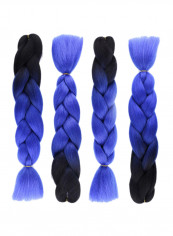 4-Piece Long Wavy Hair Extension Black/Blue 24inch
