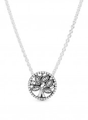 Sterling Silver Family Tree Cubic Zerconia Pendant Necklace