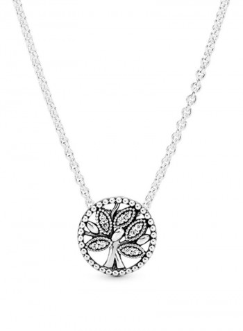 Sterling Silver Family Tree Cubic Zerconia Pendant Necklace