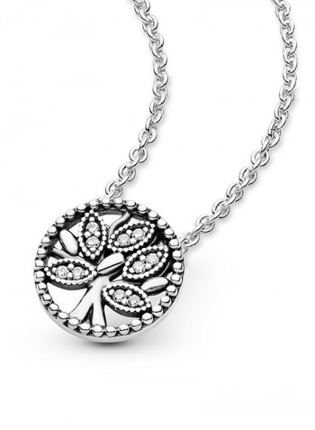 Sterling Silver Family Tree Cubic Zerconia Pendant Necklace
