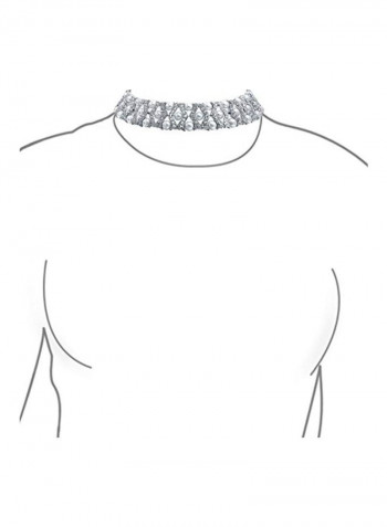 Rhodium Plated Metal Simulated Pearl Studded Choker Necklace