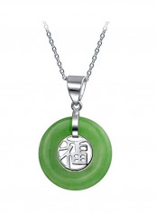 925 Sterling Silver Jade Studded Open Circle Disc Pendant