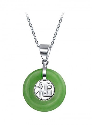 925 Sterling Silver Jade Studded Open Circle Disc Pendant