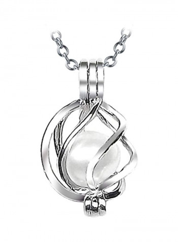 Sterling Silver Drop Pearl Caged Pendant Necklace