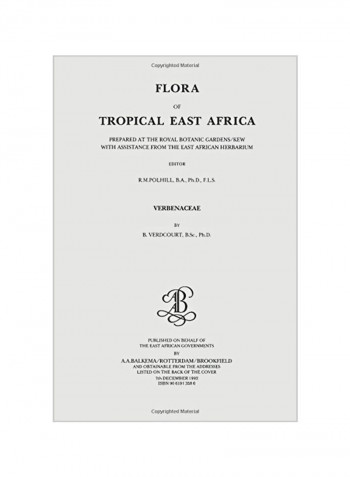 Flora Of Tropical East Africa - Verbenaceae (1992) Paperback