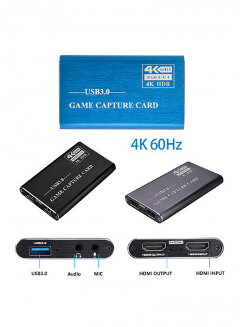 4K USB3.0 to HDMI Game Streaming Live Stream Broadcast Video Capture Card Dongle 19x12x6cm Blue