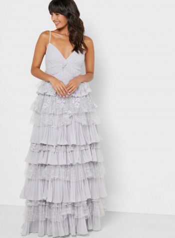 Layered Lace Detail Dress Grey