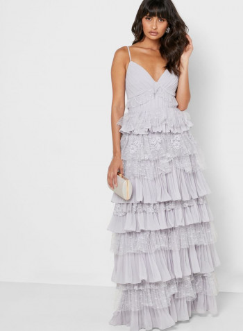 Layered Lace Detail Dress Grey