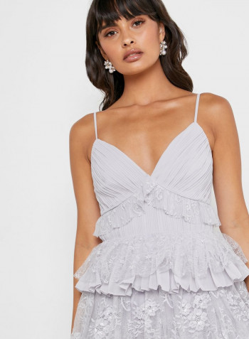 Layered Lace Detail Dress Grey