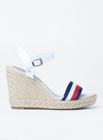 Ribbon Wedge Sandals White