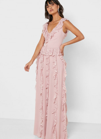 Sleeveless Plunge Neck Dress Pink