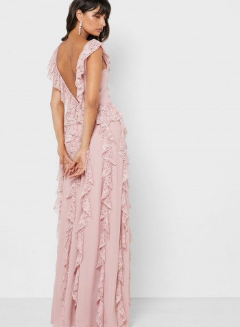 Sleeveless Plunge Neck Dress Pink