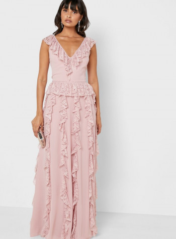 Sleeveless Plunge Neck Dress Pink