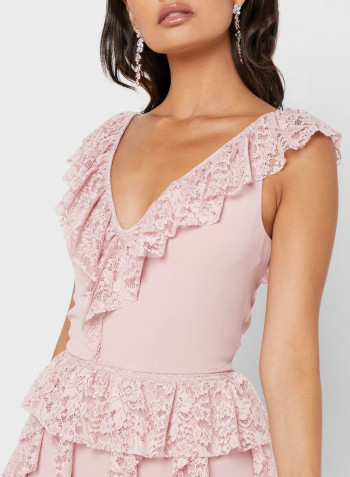 Sleeveless Plunge Neck Dress Pink