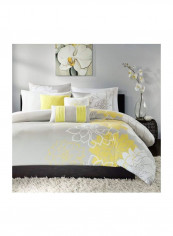 6-Piece Floral Printed Cotton Duvet Cover Set Beige/White/Yellow Queen