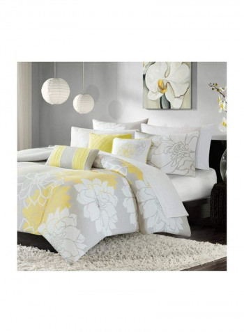 6-Piece Floral Printed Cotton Duvet Cover Set Beige/White/Yellow Queen