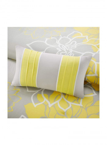 6-Piece Floral Printed Cotton Duvet Cover Set Beige/White/Yellow Queen