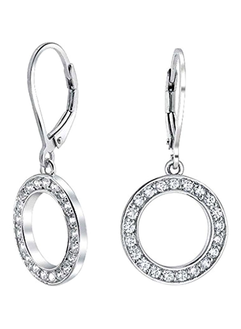Rhodium Plated CZ Open Circle Dangle Drop Clip-Ons Earrings