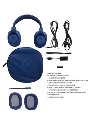 G433 7.1 Wired Surround Gaming Headset For PS4 /PS5 /XOne /XSeries /Nswitch /PC/ Mobile/ VR أزرق