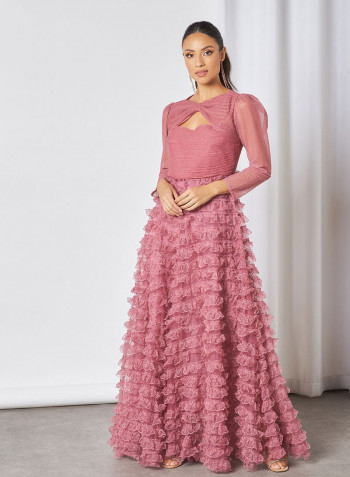Lace Layered Maxi Dress Pink