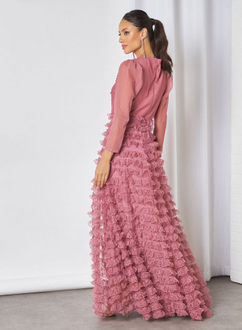Lace Layered Maxi Dress Pink