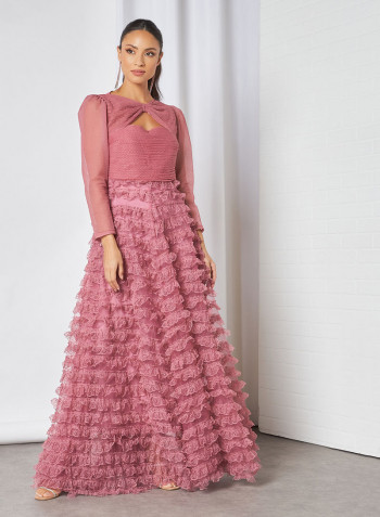 Lace Layered Maxi Dress Pink