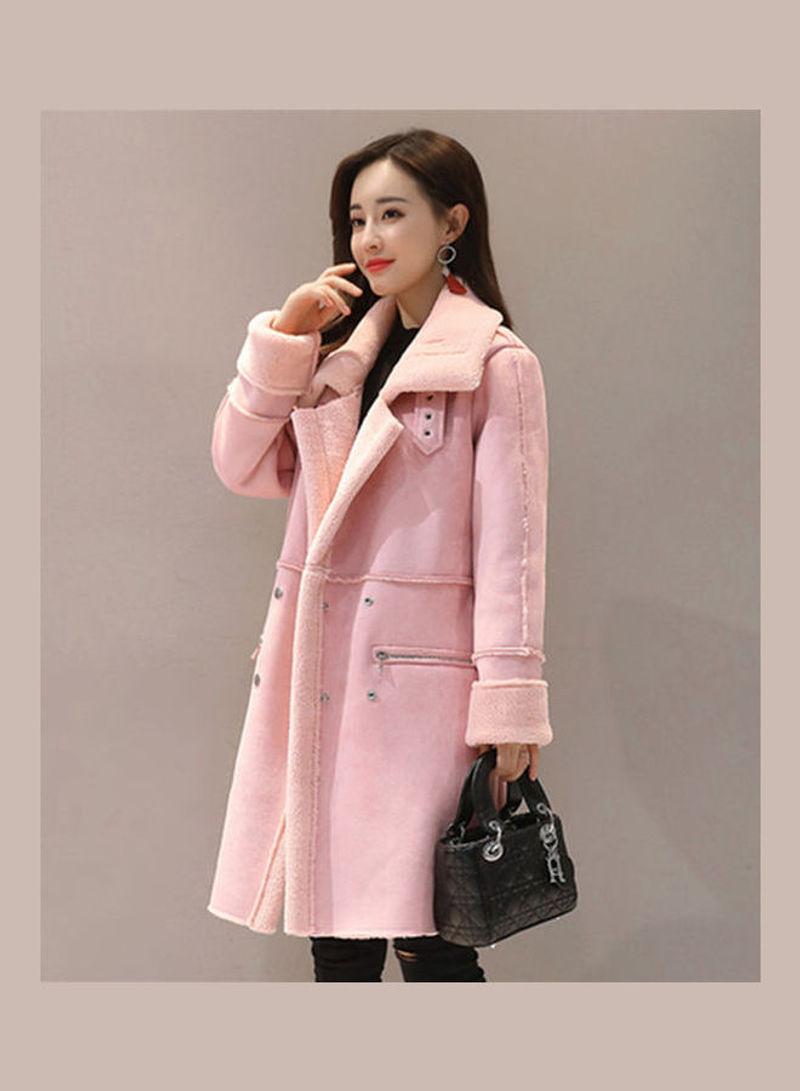 Women Winter  Long  Fabric Padded Coat Pink