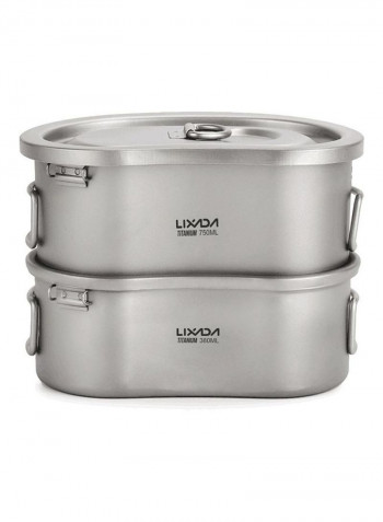 2-Piece Outdoor Camping Titanium Canteen Set 13.5 x 11.5 x 9.5cm
