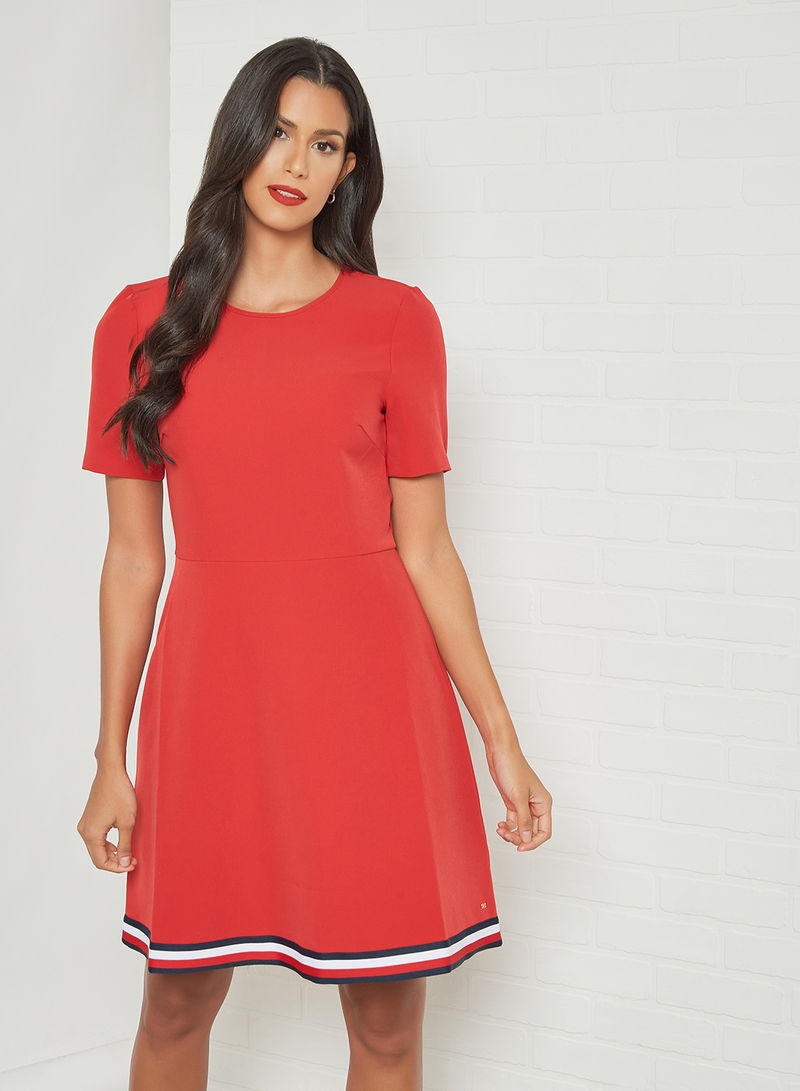 Signature Tape Fit And Flare Dress Red