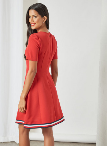 Signature Tape Fit And Flare Dress Red