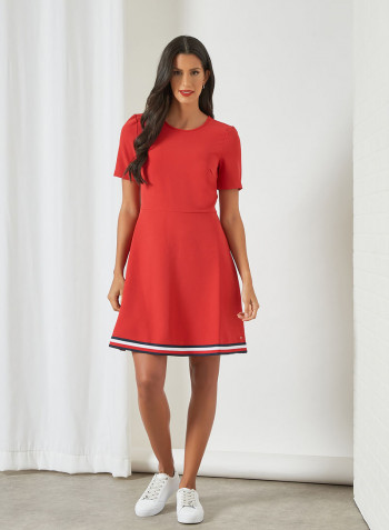 Signature Tape Fit And Flare Dress Red