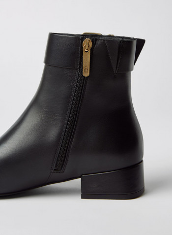 Buckle Detail Leather Ankle Boots Black