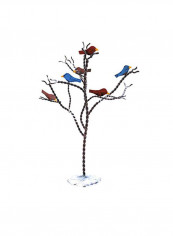 Garden Tree with Bird Accents Brown/Red/Blue 6.5inch