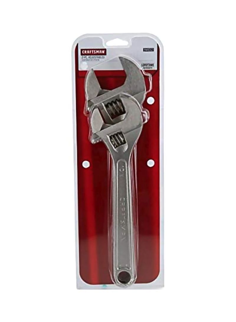 2-Piece Adjustable Wrench Set Silver 25.4cm