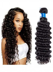 Brazilian Deep Wave Human Hair Weave Bundle Black 26inch