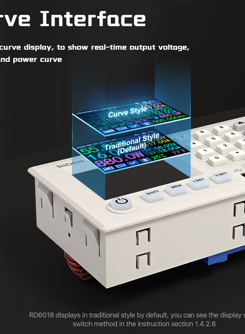 RD6018 18A Constant-Voltage and Constant-Current Direct-Current Power-Supply Module Keypad PC Software Wifi Phone App Control with Firmware Update Function Multicolor 25.00 X 10.00 X 15.00cm
