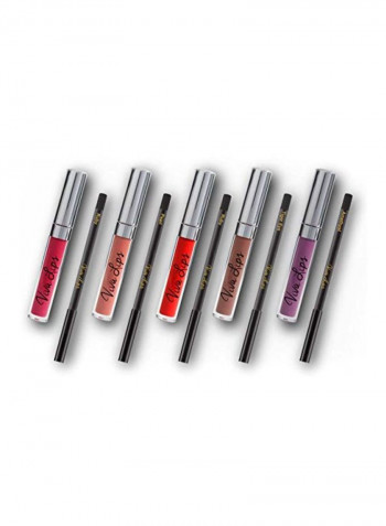 Pack Of 10 Liquid Matte Lipstick And Lip Liner Set Red/Pink/Purple