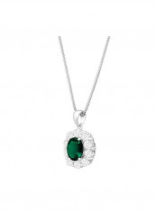 925 Sterling Silver Emerald And Sapphire Studded Pendant Necklace