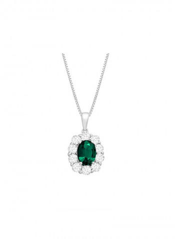 925 Sterling Silver Emerald And Sapphire Studded Pendant Necklace