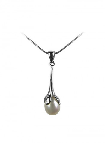 14 Karat White Gold Plated Pearl Studded Pendant Necklace