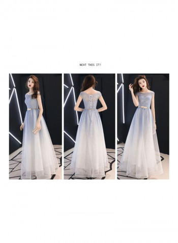 Cap Sleeves Maxi Dress Blue/White