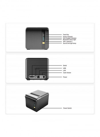 Portable Thermal Receipt Printer 194x138x135millimeter Black
